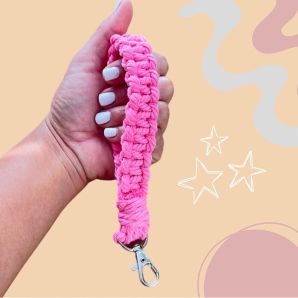 Boho Macrame Wristlet Hot Pink Keychain
